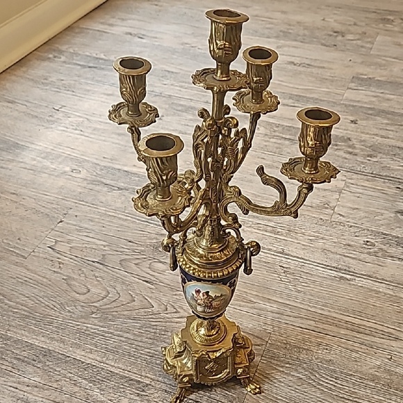 Vintage Gold and Blue Ornate Candelabra